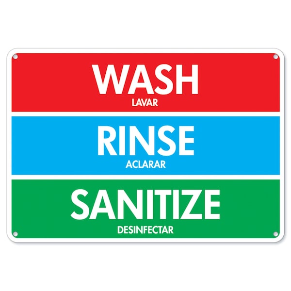 Signmission Flu, Wash Rinse Sanitize Signs, 24in X 18in Rigid Plastic ...